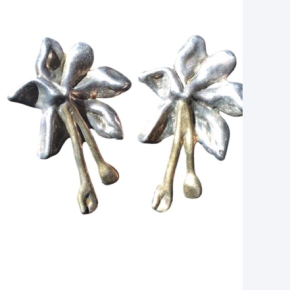 925 Vintage 925 Sterling Large statement clip abstract floral Chunky Earrings 3" - Picture 2 of 15